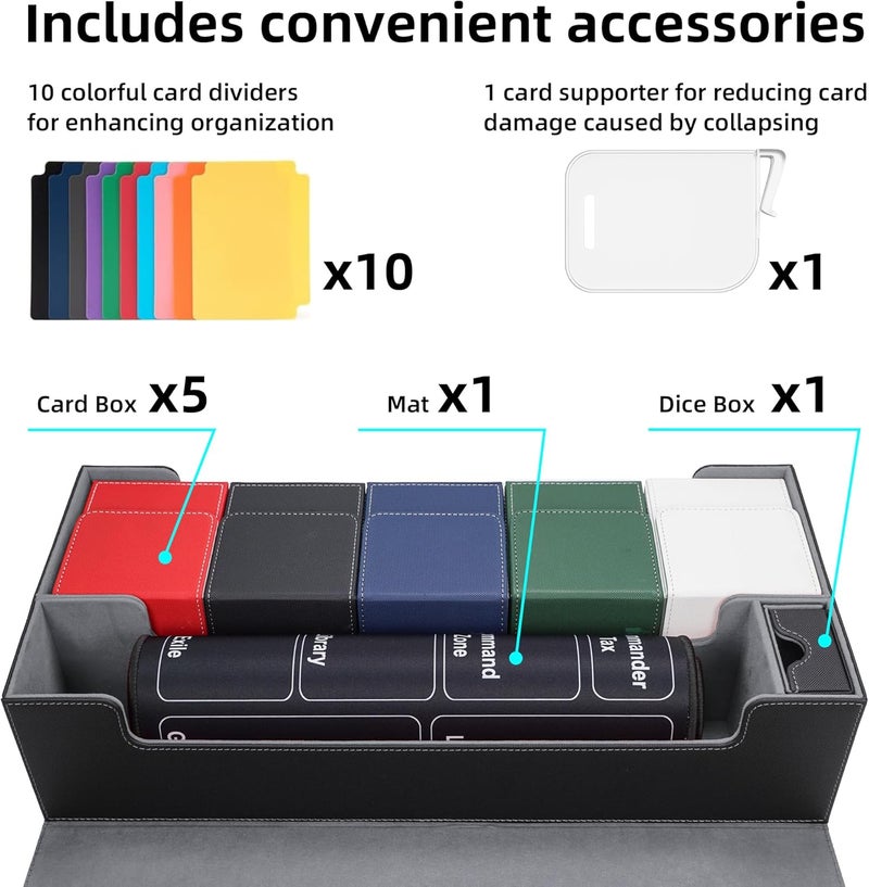 AFIING MTG Deck Box 6 In1 with MTG Playma,Premium Card Storage Box with 5 Pcs MTG Deck Box Holds 2400+ Trading Cards, Large TCG Card Deck Case for Magic Yugioh Sports Cards (Black&Grye) - Image 3